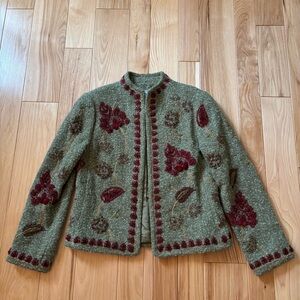 Vintage Carlisle Alpaca Wool Green Open Front Jacket